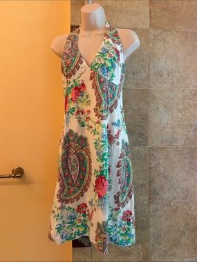 Shoshanna Halter Dress with Colorful Paisley & Floral Print Women's 10 Midi